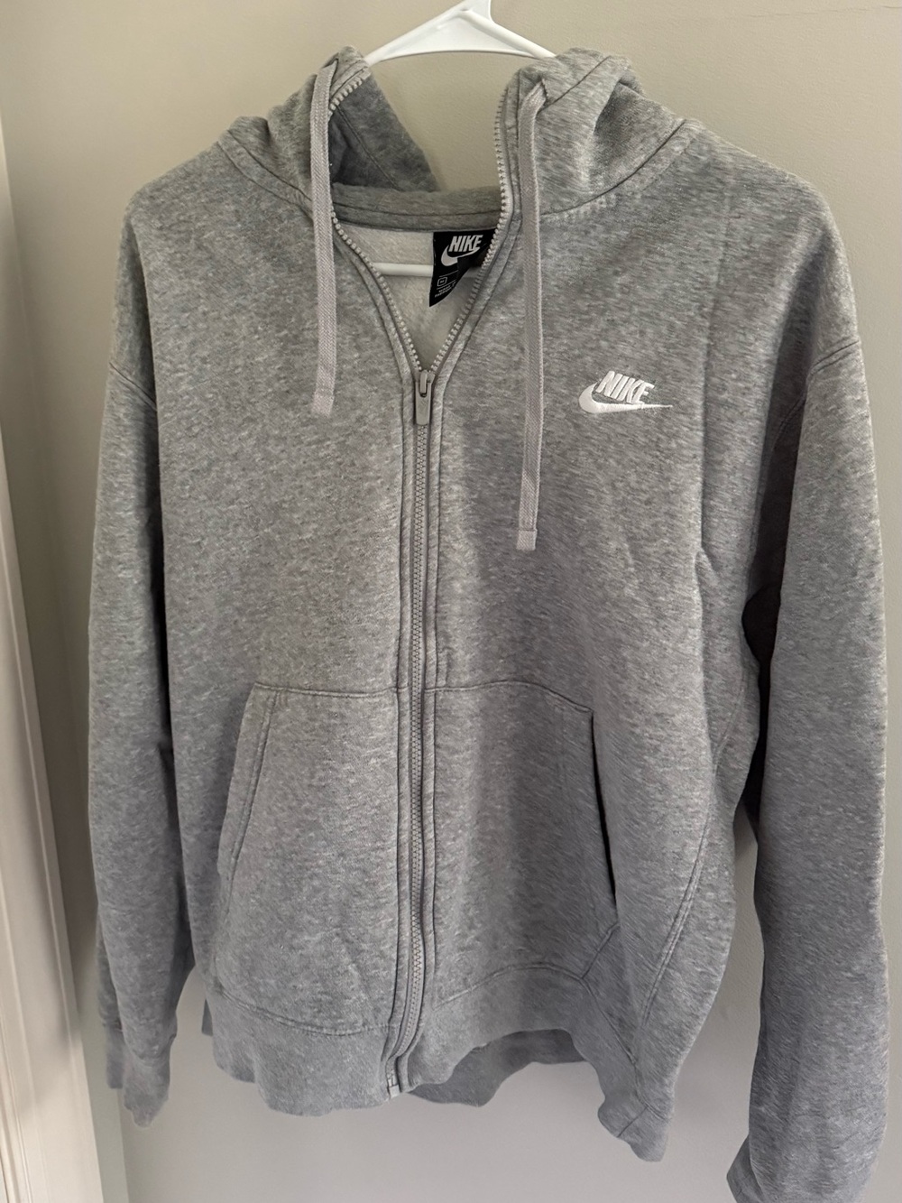 Nike Light Gray Zip Hoodie with White Swoosh Label